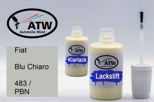 Fiat, Blu Chiaro, 483 / PBN: 20ml Lackstift + 20ml Klarlack - Set, von ATW Autoteile West.